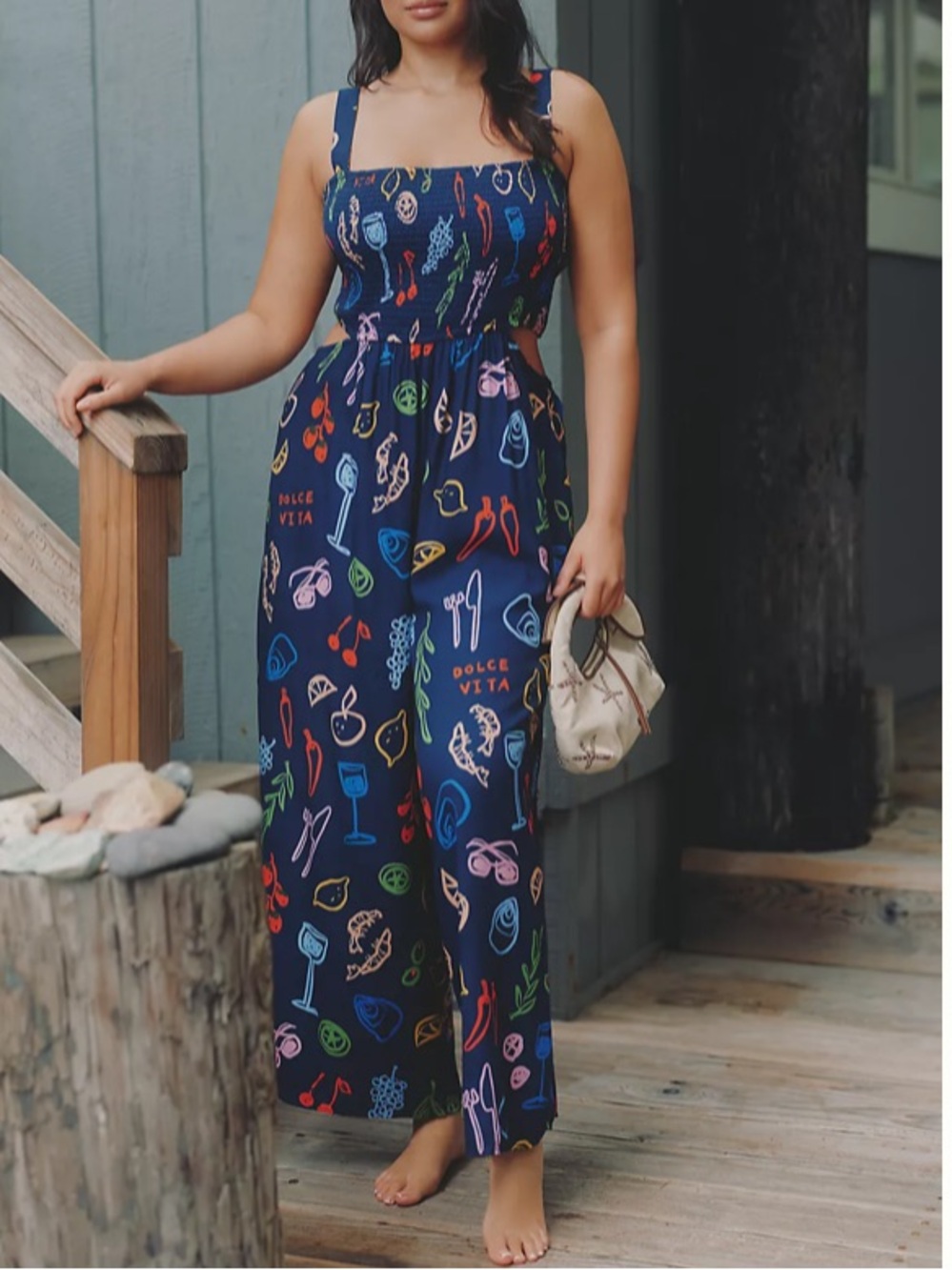 Anthropologie x Celadine Jordan Nickson Square-Neck Smocked Cutout Jumpsuit 3X